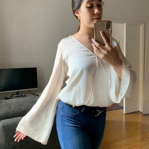 Forever 21 Cream Long Bell Sleeve Blouse